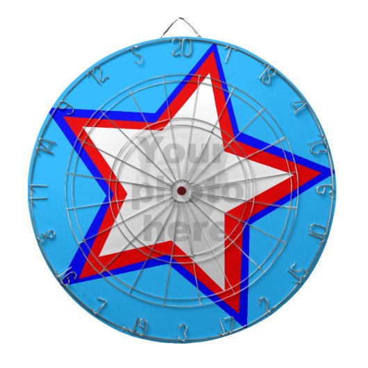 Leuke ster rood & blauw voeg je eigen foto dart bo dartbord (Voorkant)