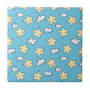 Leuke sterren en wolken patroon  Blue sky Tegeltje