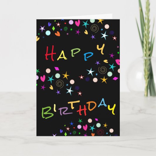 Leuke sterren in harten op Black Birthday Greeting Kaart (Voorkant)