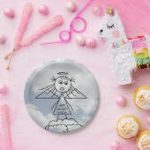 Leuke Stick Engel op Wolken Gepersonaliseerde Verj Papieren Bordje (Feest)