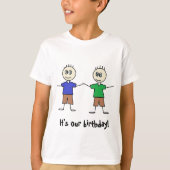 Leuke Stick Figuur Twin Boys Ontwerp Verjaardag T-shirt (Voorkant)