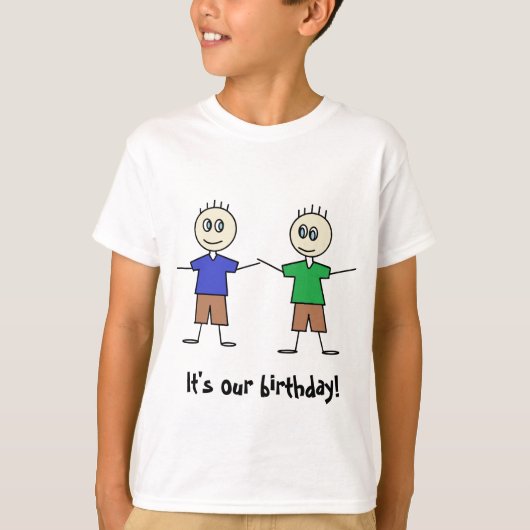 Leuke Stick Figuur Twin Boys Ontwerp Verjaardag T-shirt (Voorkant)