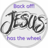 Leuke sticker: Jezus heeft het wiel Sticker (Voorkant)