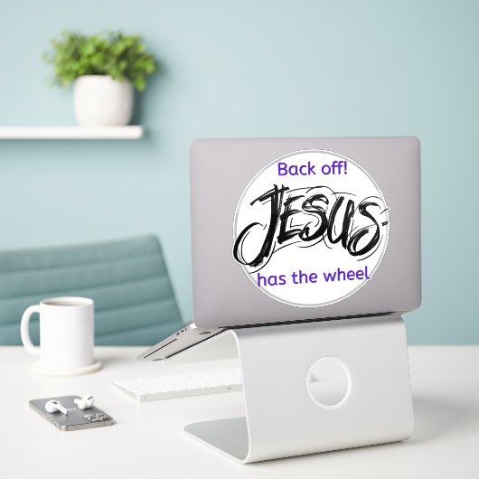 Leuke sticker: Jezus heeft het wiel Sticker (Laptop op bureau)