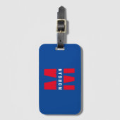 Leuke stijlvolle monogram naam initiaal blauw wit  bagagelabel (Voorkant (verticaal))