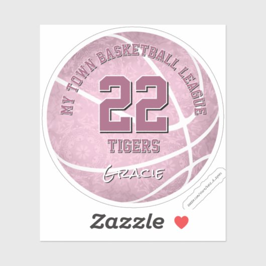 Leuke stoffige roze basketbal met teamnaam sticker (Vel)