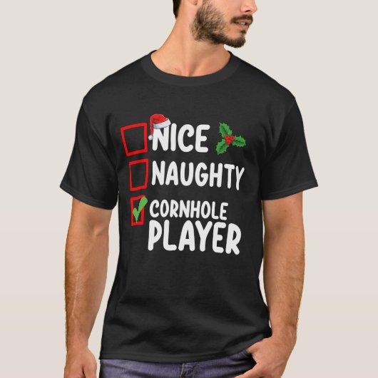 Leuke Stoute Cornhole Speler Kerstlijst T-shirt (Voorkant)