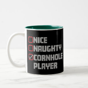 Leuke Stoute Cornhole Speler Lijst Lelijke Kerstma Tweekleurige Koffiemok