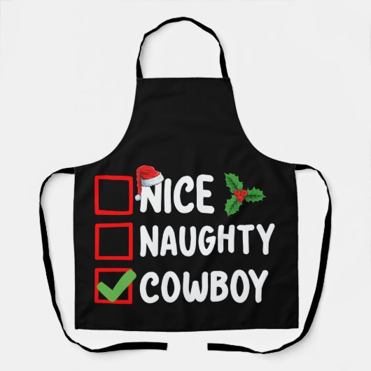 Leuke Stoute Cowboy Kerst Lijst Vakantie Schort (Voorkant)