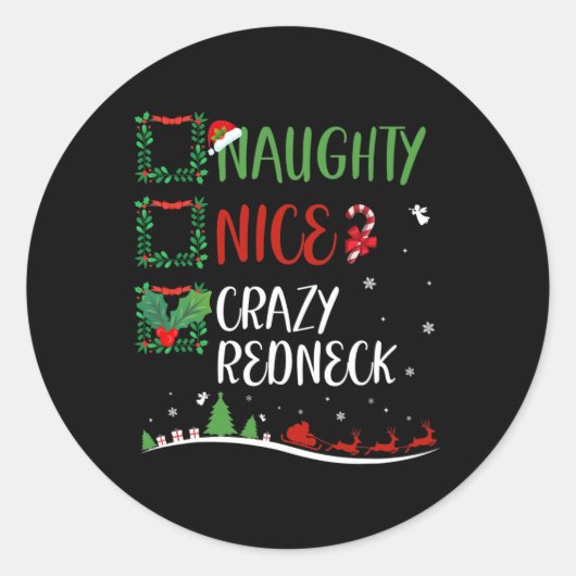 Leuke stoute Crazy Redneck Christmas Matching Sant Ronde Sticker (Voorkant)
