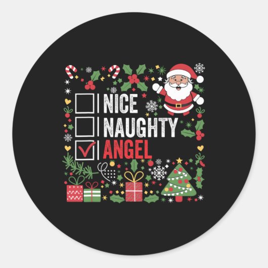 Leuke Stoute Engel Grappige Kerstman Ronde Sticker (Voorkant)