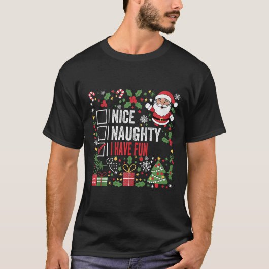 Leuke stoute ik heb plezier grappige kerstman t-shirt (Voorkant)