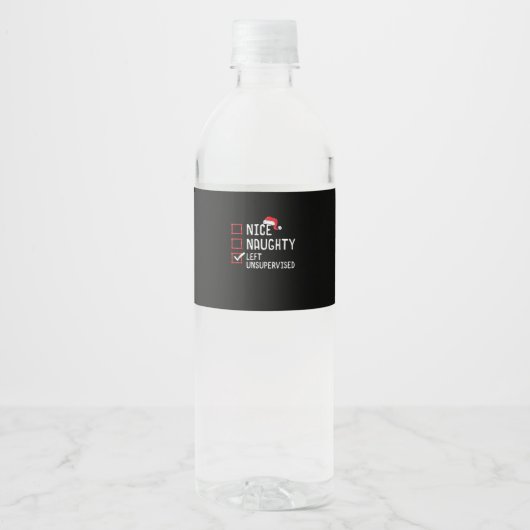Leuke Stoute Linker Onbegeleidde Kerstlijst   Waterfles Etiket (Voorkant)