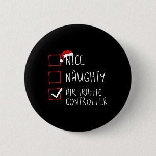 Leuke stoute luchtverkeersleider kerstlijst ronde button 5,7 cm