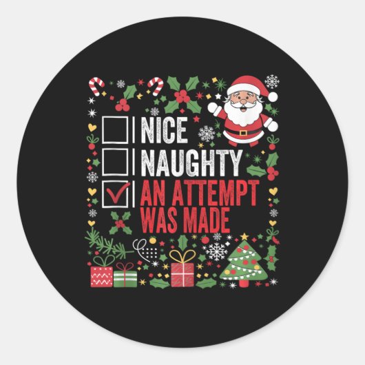 Leuke stoute poging werd gemaakt grappige kerst ronde sticker (Voorkant)
