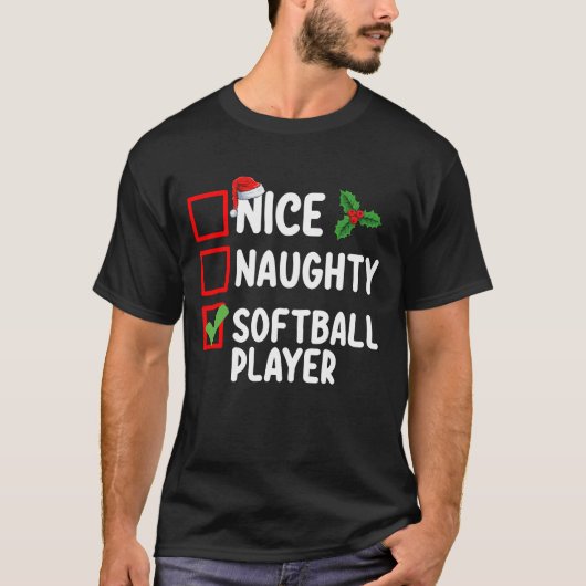 Leuke Stoute Softbal Speler Kerst Wensenlijst T-shirt (Voorkant)