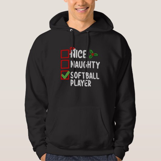 Leuke Stoute Softbal Speler Kerst Wenslijst Hoodie (Voorkant)