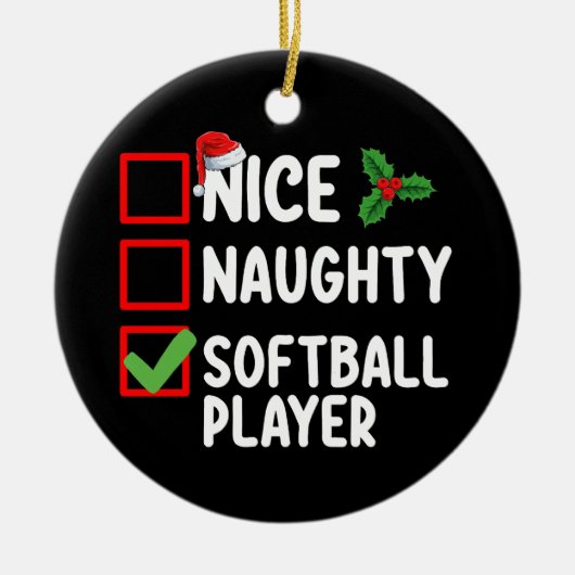 Leuke Stoute Softbalspeler Kerstlijst Keramisch Ornament (Voorkant)