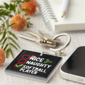 Leuke Stoute Softbalspeler Kerstlijst Sleutelhanger (Voorkant Rechts)