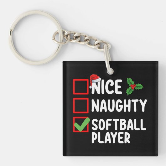 Leuke Stoute Softbalspeler Kerstlijst Sleutelhanger (Voorkant)