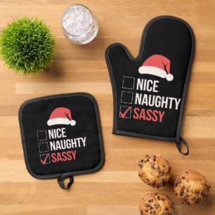 Leuke Stoute Vrolijke Kerstlijst Ovenwant & Pannenlap Set