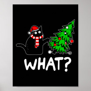 Leuke stoute zwarte kat duwt kerstboom om poster