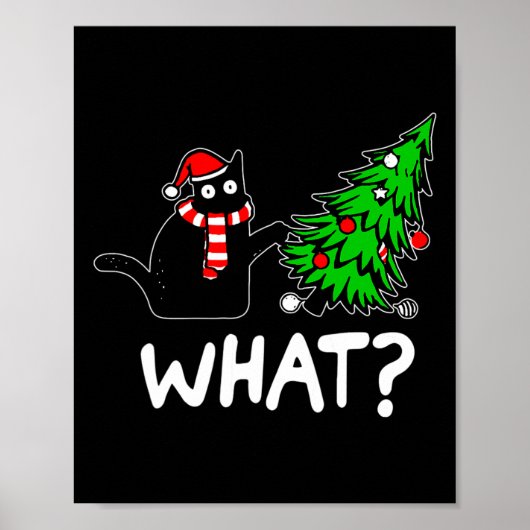 Leuke stoute zwarte kat duwt kerstboom om poster (Voorkant)