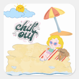 leuke strand clipart bundel vierkante sticker