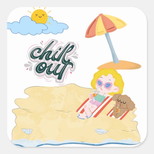 leuke strand clipart bundel vierkante sticker (Voorkant)