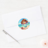 Leuke strand kind scene ronde sticker (Envelop)