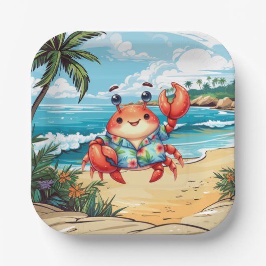 Leuke strand krab feestje  papieren bordje (Voorkant)