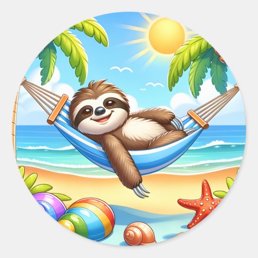 Leuke strand luiaard liefhebbers ronde sticker (Voorkant)