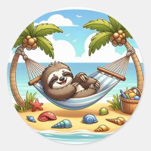 Leuke strand luiaard liefhebbers ronde sticker