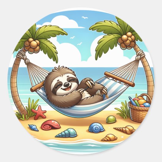 Leuke strand luiaard liefhebbers ronde sticker (Voorkant)