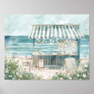 Leuke strand scene waterverf illustratie poster