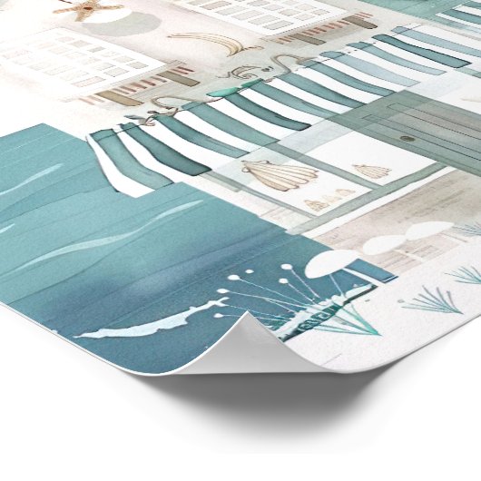 Leuke strandillustratie waterverf stijl poster (Hoek)