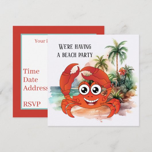leuke strandkrabfeest kaart (Voorkant / Achterkant)