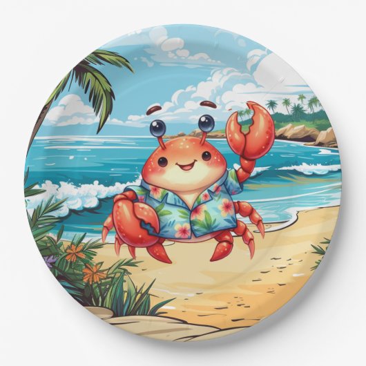 Leuke strandkrabfeestje papieren bordje (Voorkant)