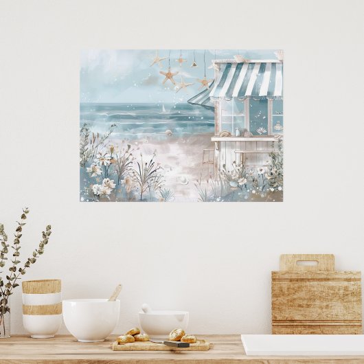 Leuke strandlandschap Illustratie waterverf stijl Poster (Keuken)