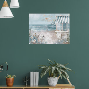 Leuke strandlandschap Illustratie waterverf stijl Poster