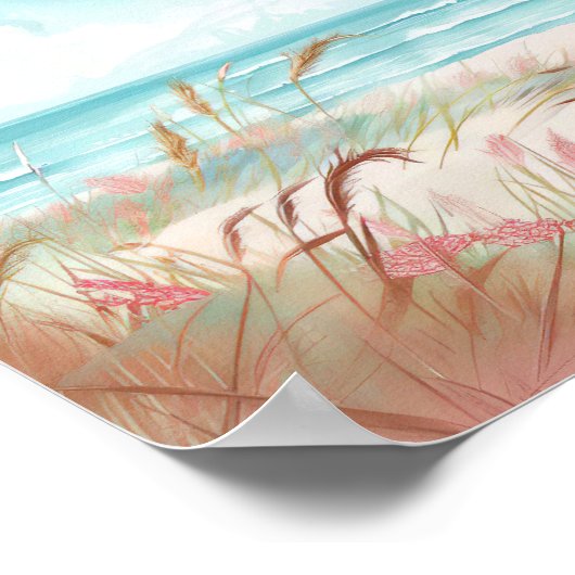 Leuke strandlandschap Illustratie waterverf stijl Poster (Hoek)