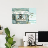 Leuke strandlandschap Illustratie waterverf stijl Poster (Thuiskantoor)