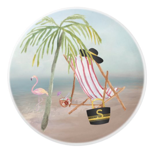 Leuke strandscene Ocean Palm Tree Keramische Knop (Voorkant)