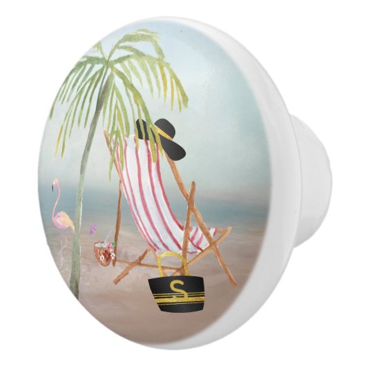 Leuke strandscene Ocean Palm Tree Keramische Knop (Rechts)