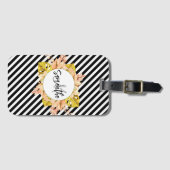 Leuke strepen en bloemige monogram bagagelabel (Voorkant (horizontaal))