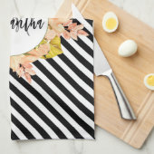 Leuke strepen en bloemige monogram theedoek (Quarter Fold)