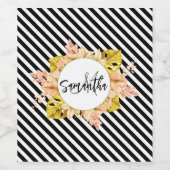 Leuke strepen en bloemige monogram wijn etiket (Enkel label)