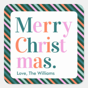 Leuke Strepen Prettig Kerstfeest Vierkante Sticker