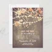 Leuke string lichten rustiek opslaan de datum brie aankondigingskaart (Voorkant / Achterkant)