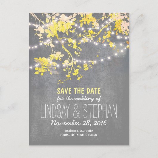 Leuke string lichten rustiek opslaan de datum brie aankondigingskaart (Voorkant)